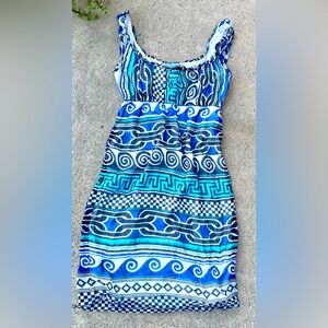 Diane Von Furstenberg Vintage Silk Striped Sleeveless Blue Mini Dress Size 6